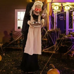 Tangkula 5.2FT Halloween Animated Standing Greeter Old Lady with Candy Dish