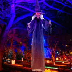 Tangkula 6FT Halloween Animatronic Witch, Hanging Halloween Decoration with Pre-Recorded Phrases