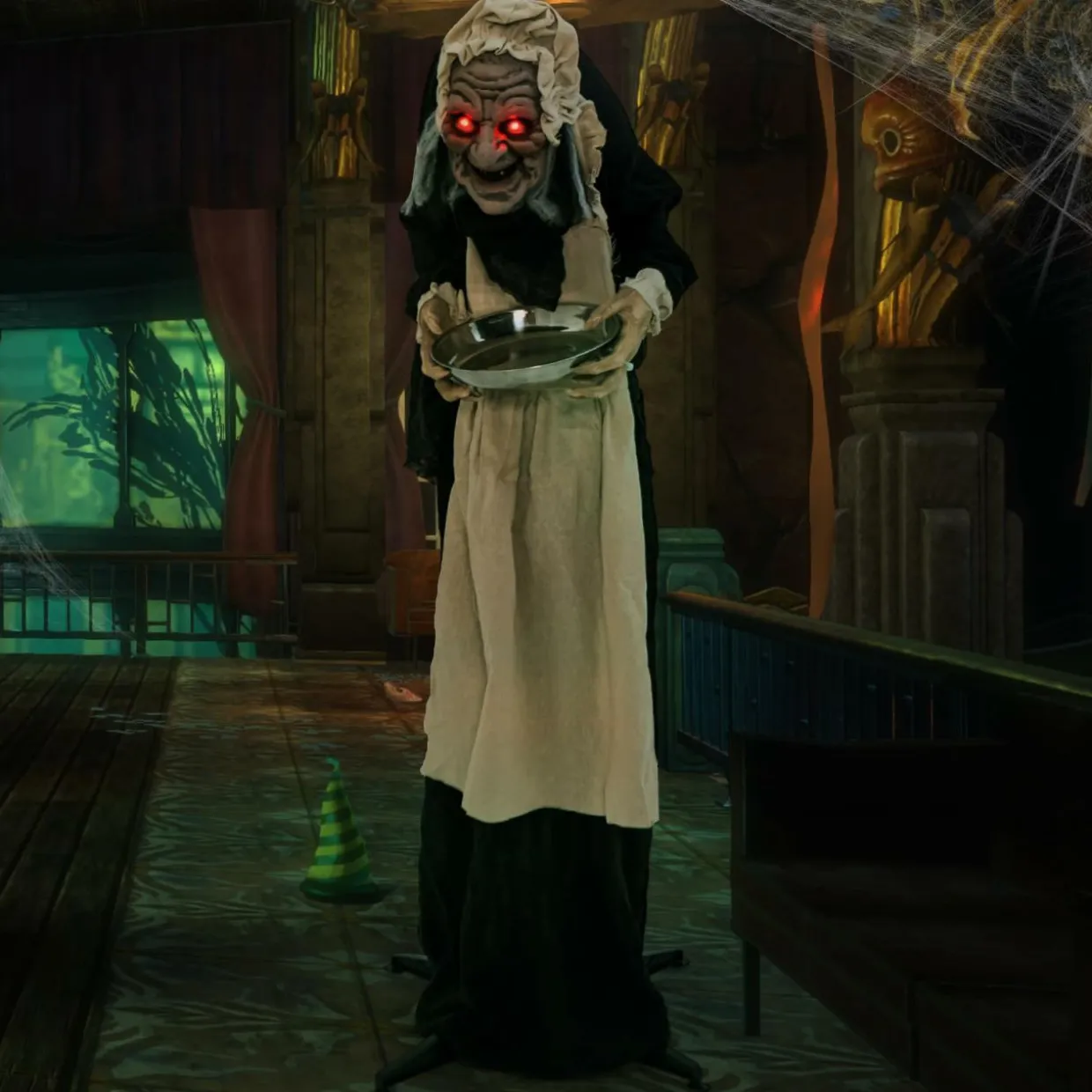 Tangkula 5.2FT Halloween Animated Standing Greeter Old Lady with Candy Dish