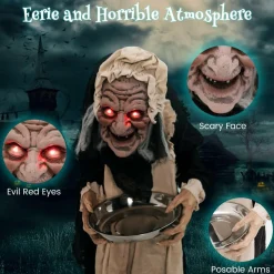 Tangkula 5.2FT Halloween Animated Standing Greeter Old Lady with Candy Dish