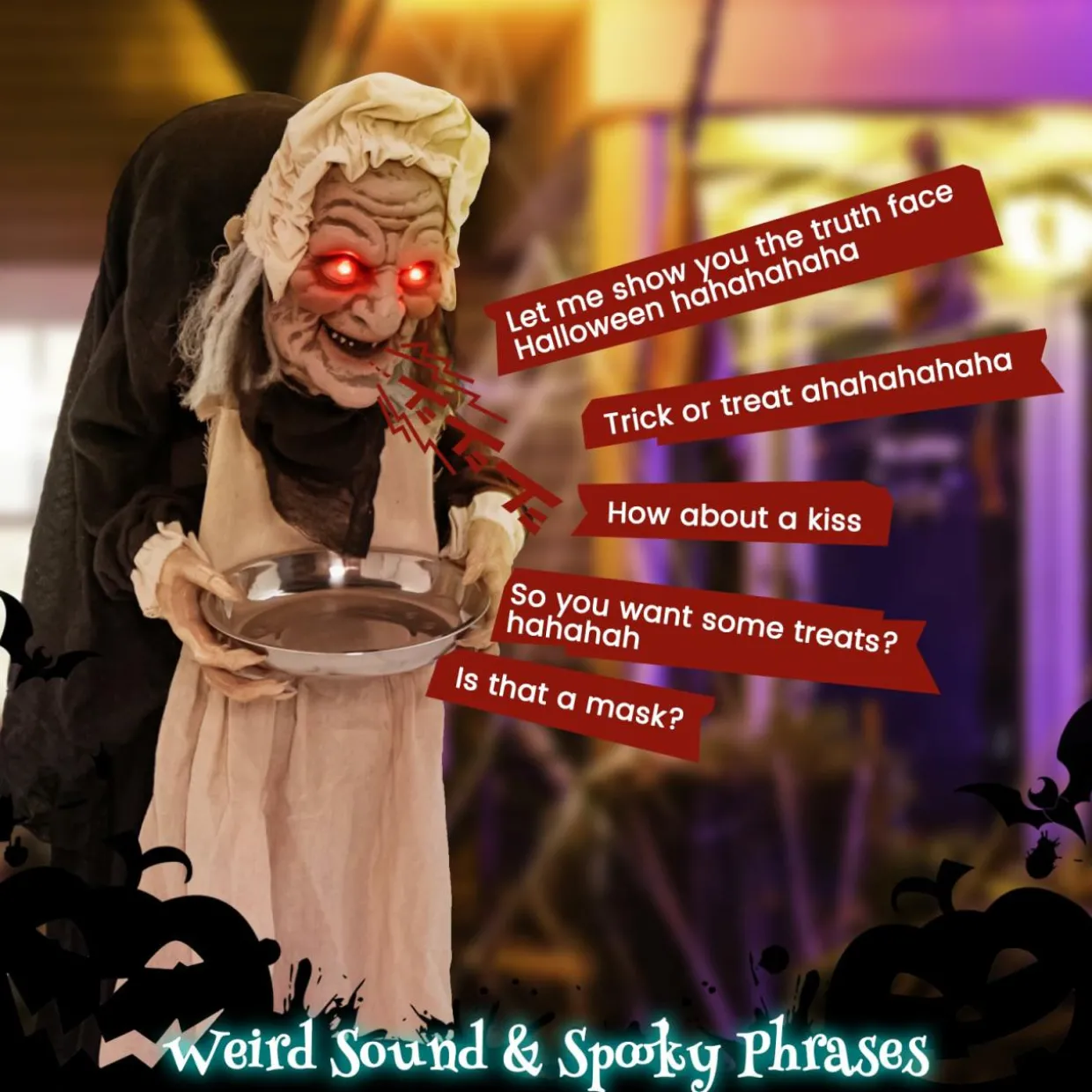 Tangkula 5.2FT Halloween Animated Standing Greeter Old Lady with Candy Dish