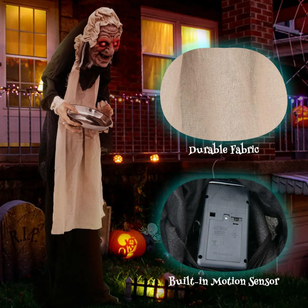 Tangkula 5.2FT Halloween Animated Standing Greeter Old Lady with Candy Dish