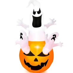 Tangkula 6ft Halloween Inflatables Ghost, Pumpkin-Halloween Blow Up Yard Decorations w/Build-in LED Light