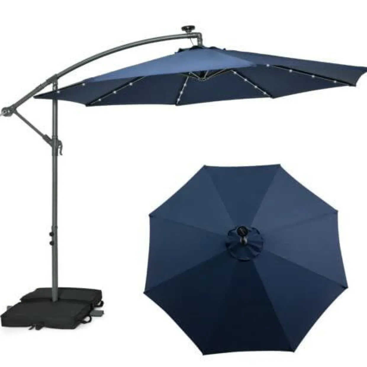 TANGKULA 10FT Hanging Offset Umbrella, Cantilever Umbrella with 32 LED Lights