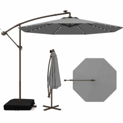 TANGKULA 10FT Hanging Offset Umbrella, Cantilever Umbrella with 32 LED Lights