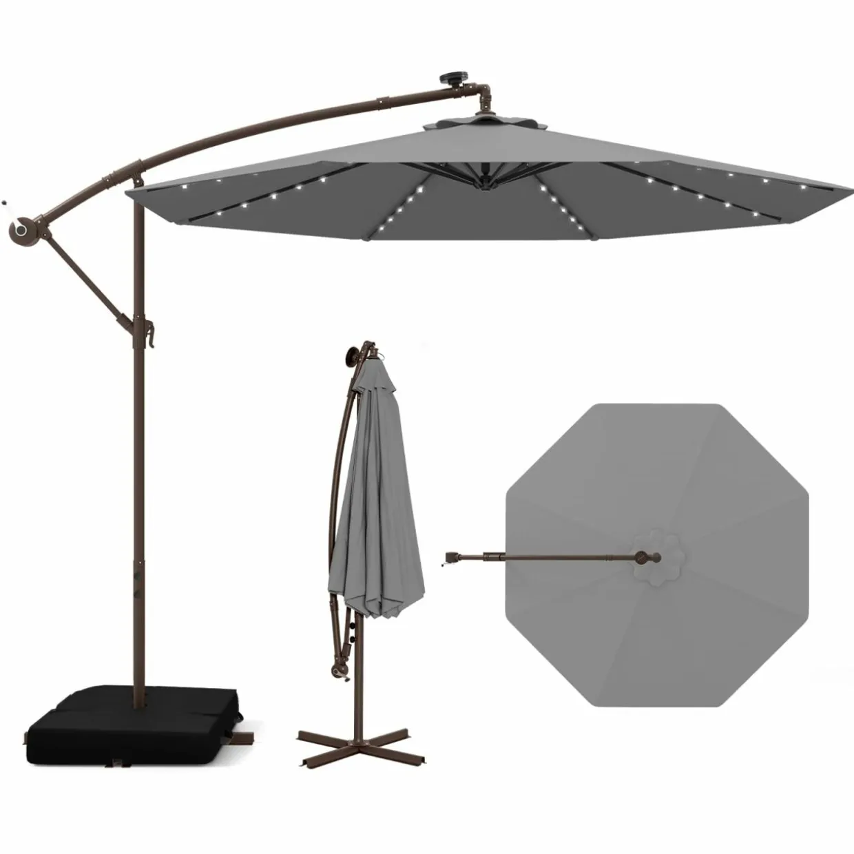 TANGKULA 10FT Hanging Offset Umbrella, Cantilever Umbrella with 32 LED Lights