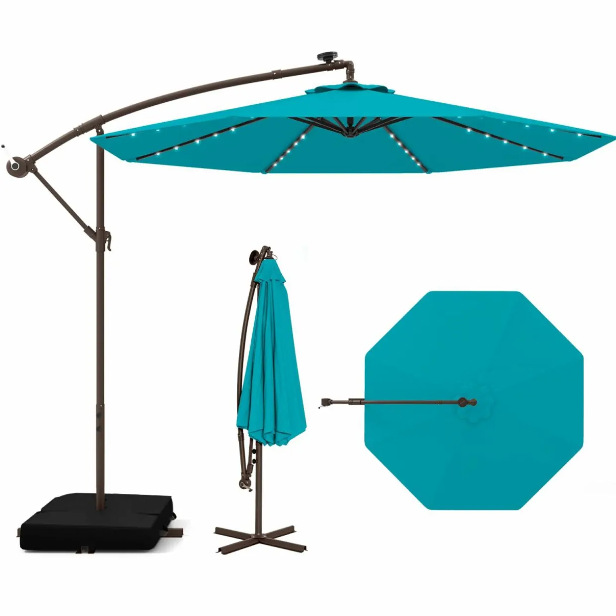 TANGKULA 10FT Hanging Offset Umbrella, Cantilever Umbrella with 32 LED Lights