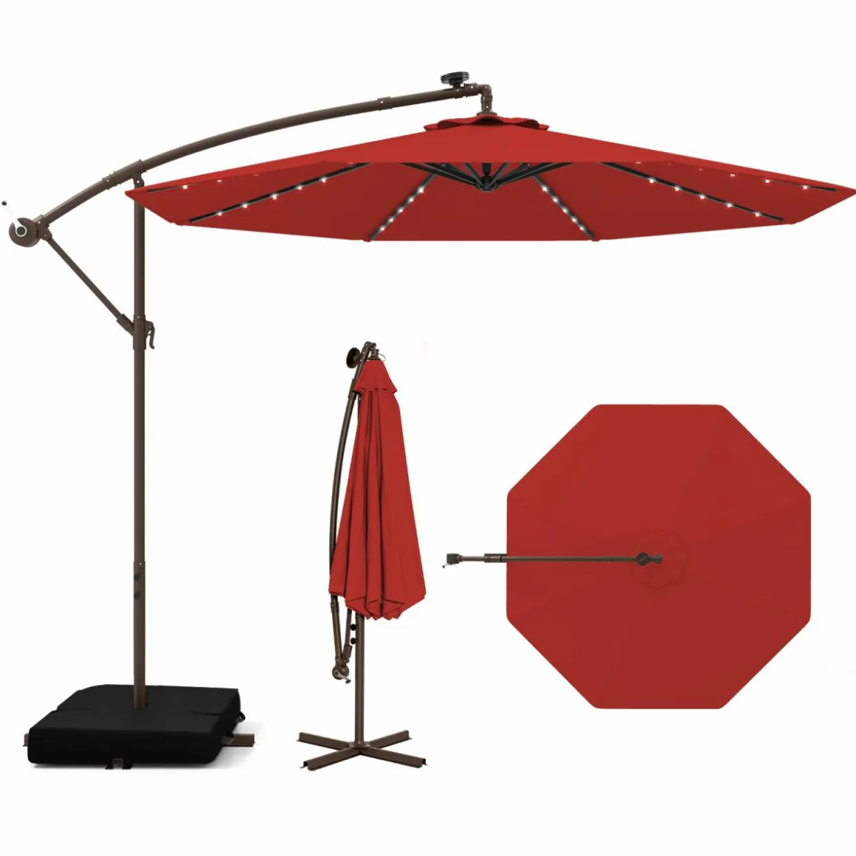 TANGKULA 10FT Hanging Offset Umbrella, Cantilever Umbrella with 32 LED Lights