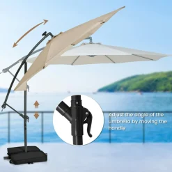 TANGKULA 10FT Hanging Offset Umbrella, Cantilever Umbrella with 32 LED Lights