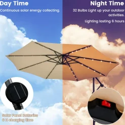 TANGKULA 10FT Hanging Offset Umbrella, Cantilever Umbrella with 32 LED Lights