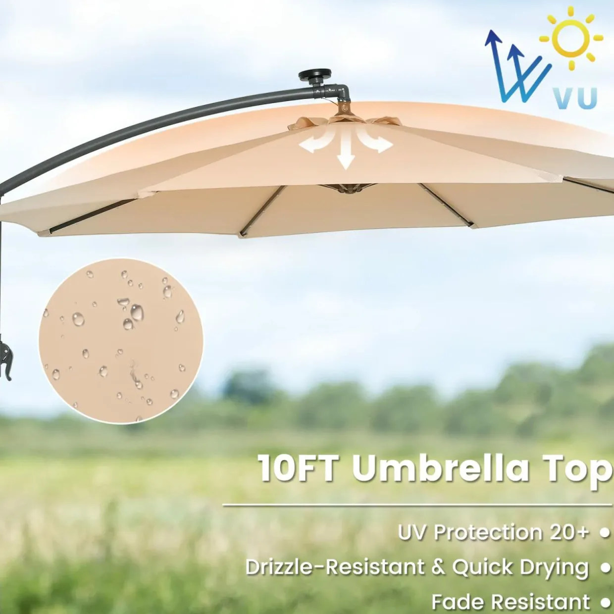 TANGKULA 10FT Hanging Offset Umbrella, Cantilever Umbrella with 32 LED Lights
