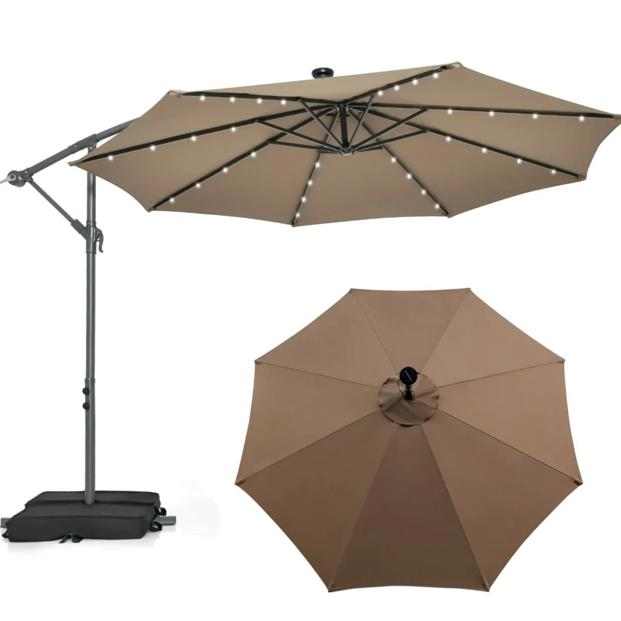 TANGKULA 10FT Hanging Offset Umbrella, Cantilever Umbrella with 32 LED Lights