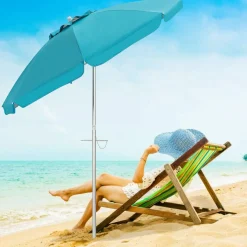 Tangkula 6.5ft Outdoor Beach Umbrella with Sand Anchor
