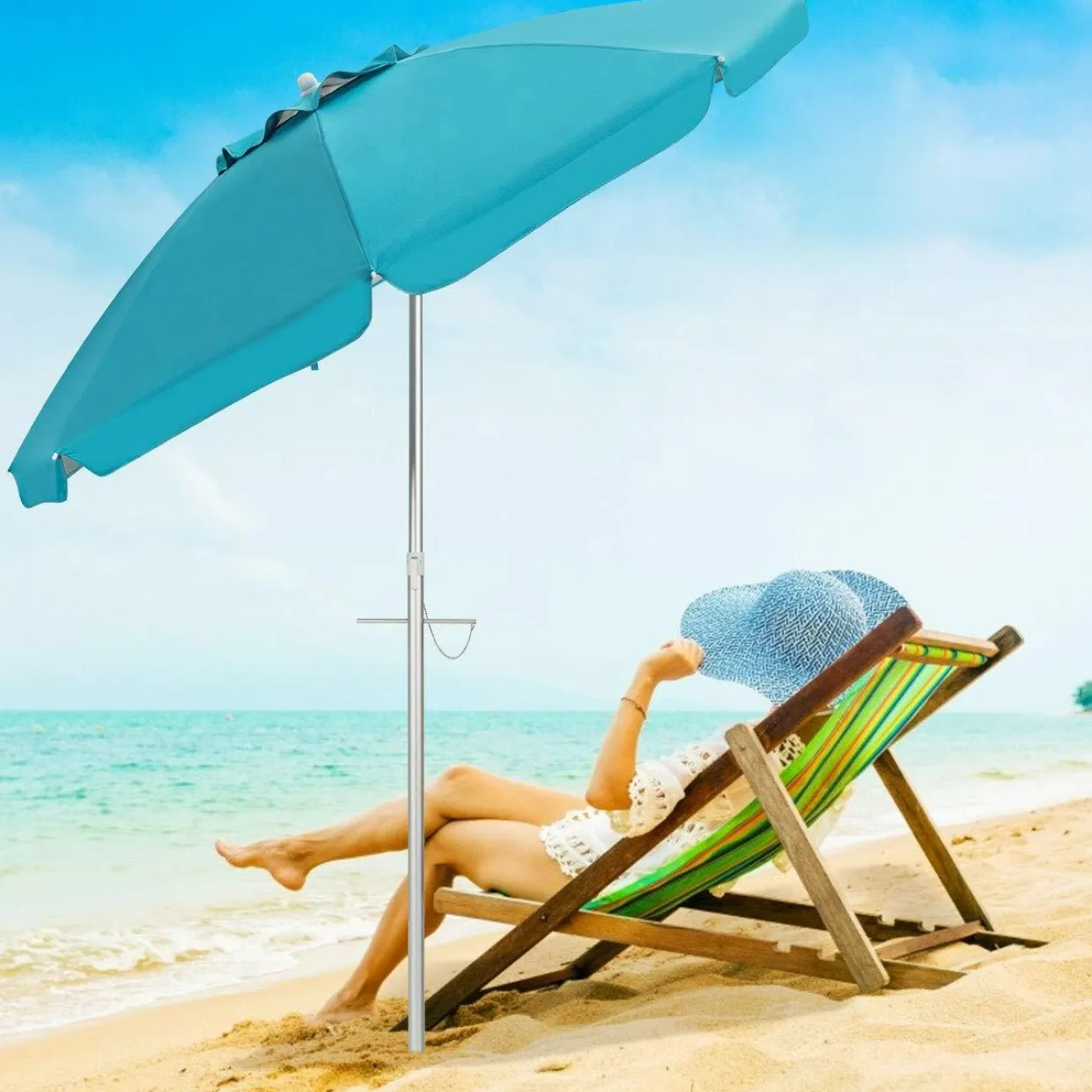 Tangkula 6.5ft Outdoor Beach Umbrella with Sand Anchor