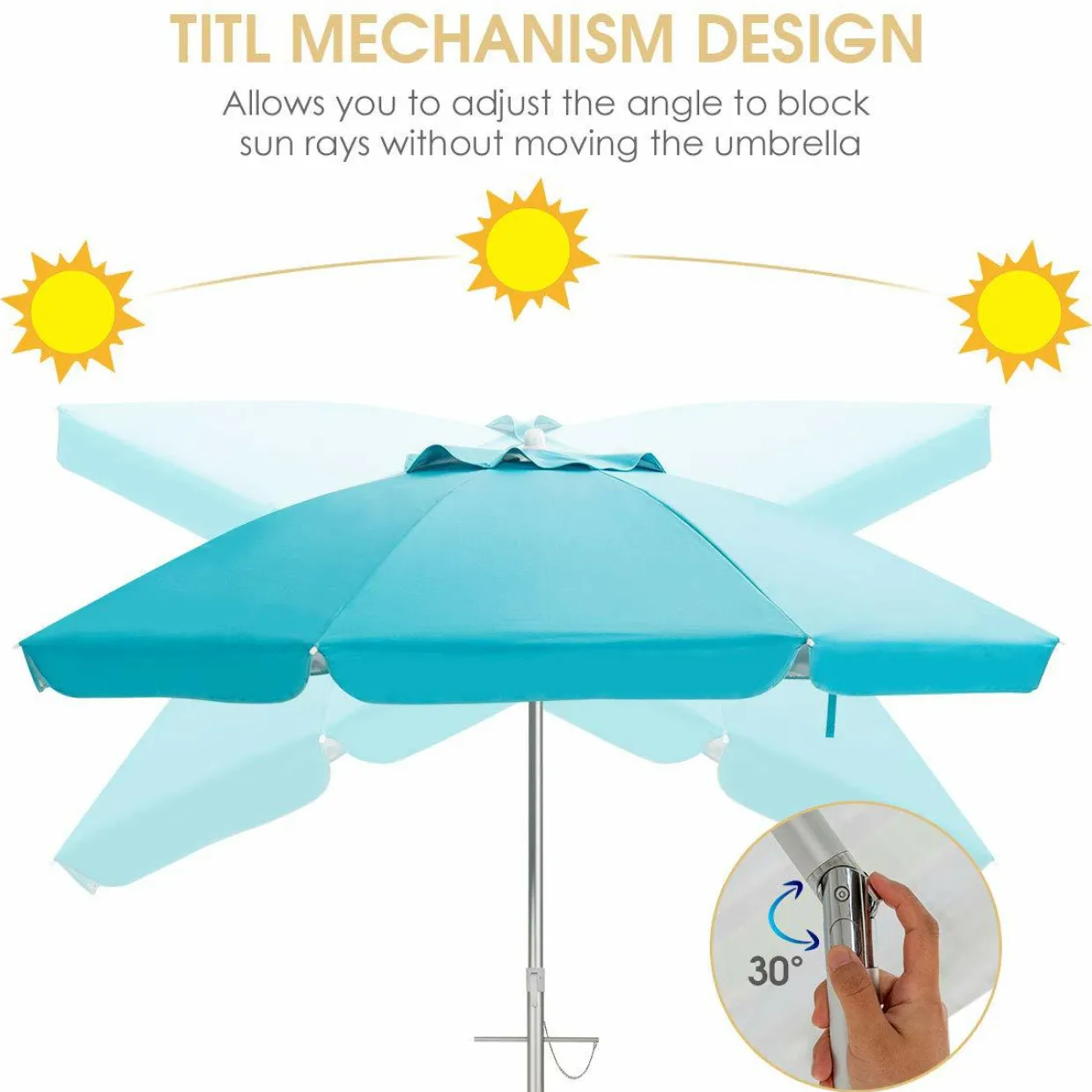 Tangkula 6.5ft Outdoor Beach Umbrella with Sand Anchor