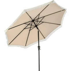Tangkula 9Ft Patio Umbrella with Fringe, Boho Umbrella with Tassels, Crank Handle, Push Button Tilt