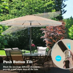 Tangkula 9Ft Patio Umbrella with Fringe, Boho Umbrella with Tassels, Crank Handle, Push Button Tilt