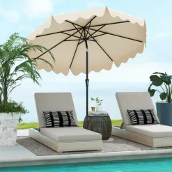 Tangkula 9Ft Patio Umbrella with Crank, 2-Tier Outdoor Umbrella with Push Button Tilt, Sun-Protective Canopy