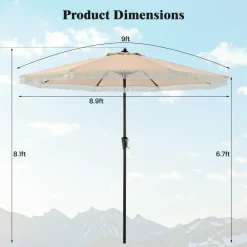 Tangkula 9Ft Patio Umbrella with Fringe, Boho Umbrella with Tassels, Crank Handle, Push Button Tilt