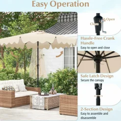 Tangkula 9Ft Patio Umbrella with Crank, 2-Tier Outdoor Umbrella with Push Button Tilt, Sun-Protective Canopy