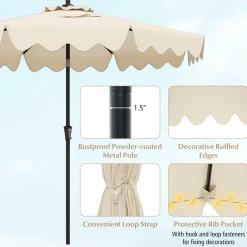 Tangkula 9Ft Patio Umbrella with Crank, 2-Tier Outdoor Umbrella with Push Button Tilt, Sun-Protective Canopy