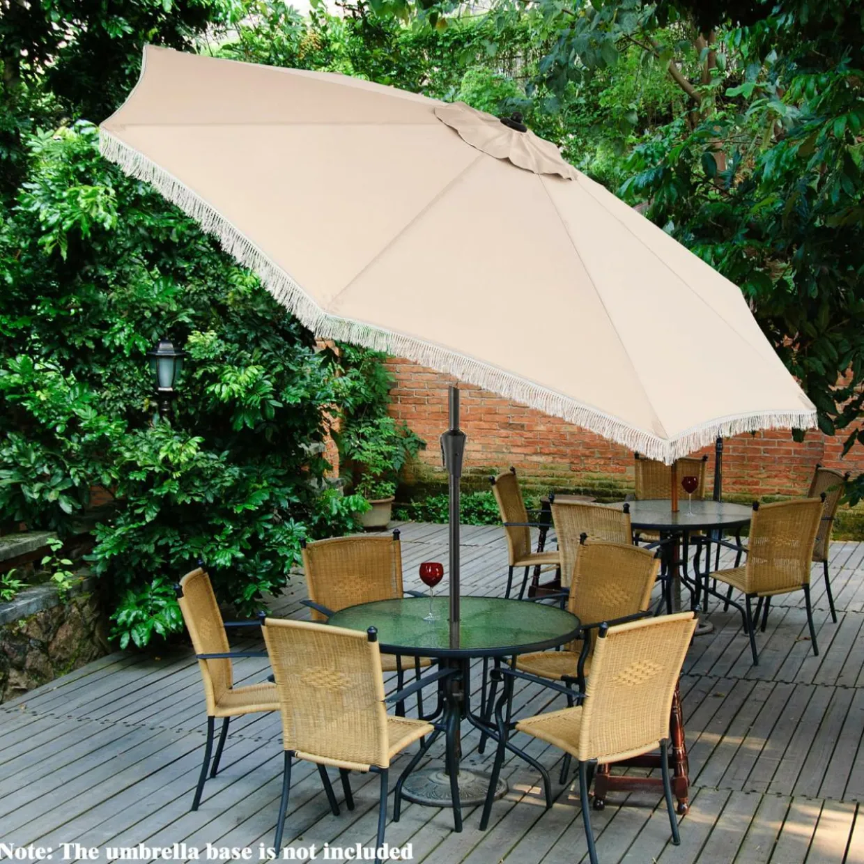 Tangkula 9Ft Patio Umbrella with Fringe, Boho Umbrella with Tassels, Crank Handle, Push Button Tilt