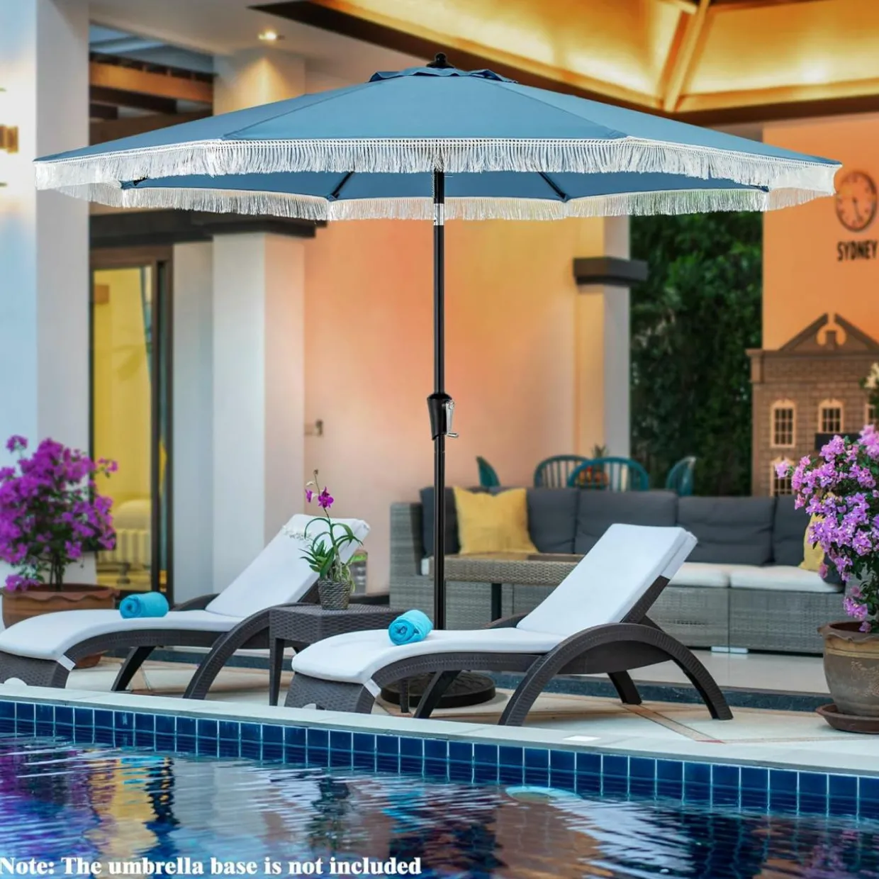 Tangkula 9Ft Patio Umbrella with Fringe, Boho Umbrella with Tassels, Crank Handle, Push Button Tilt