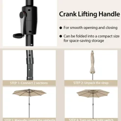 TANGKULA 10FT Solar Umbrella, Patio Umbrella with 112 LED Lights