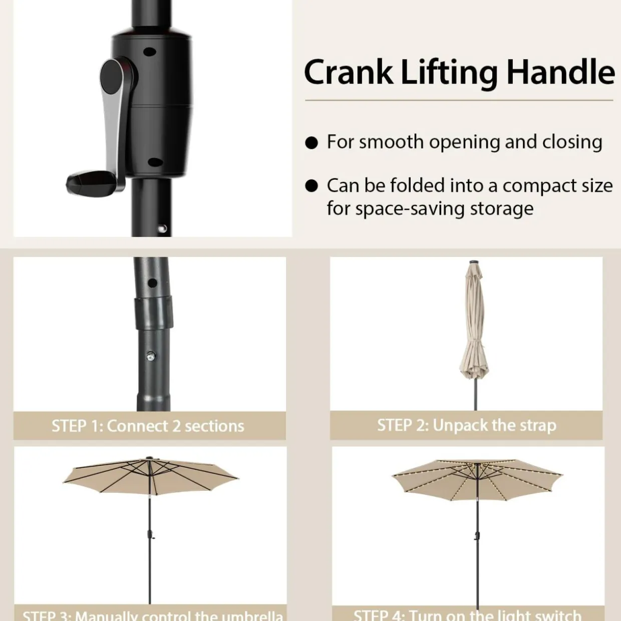 TANGKULA 10FT Solar Umbrella, Patio Umbrella with 112 LED Lights