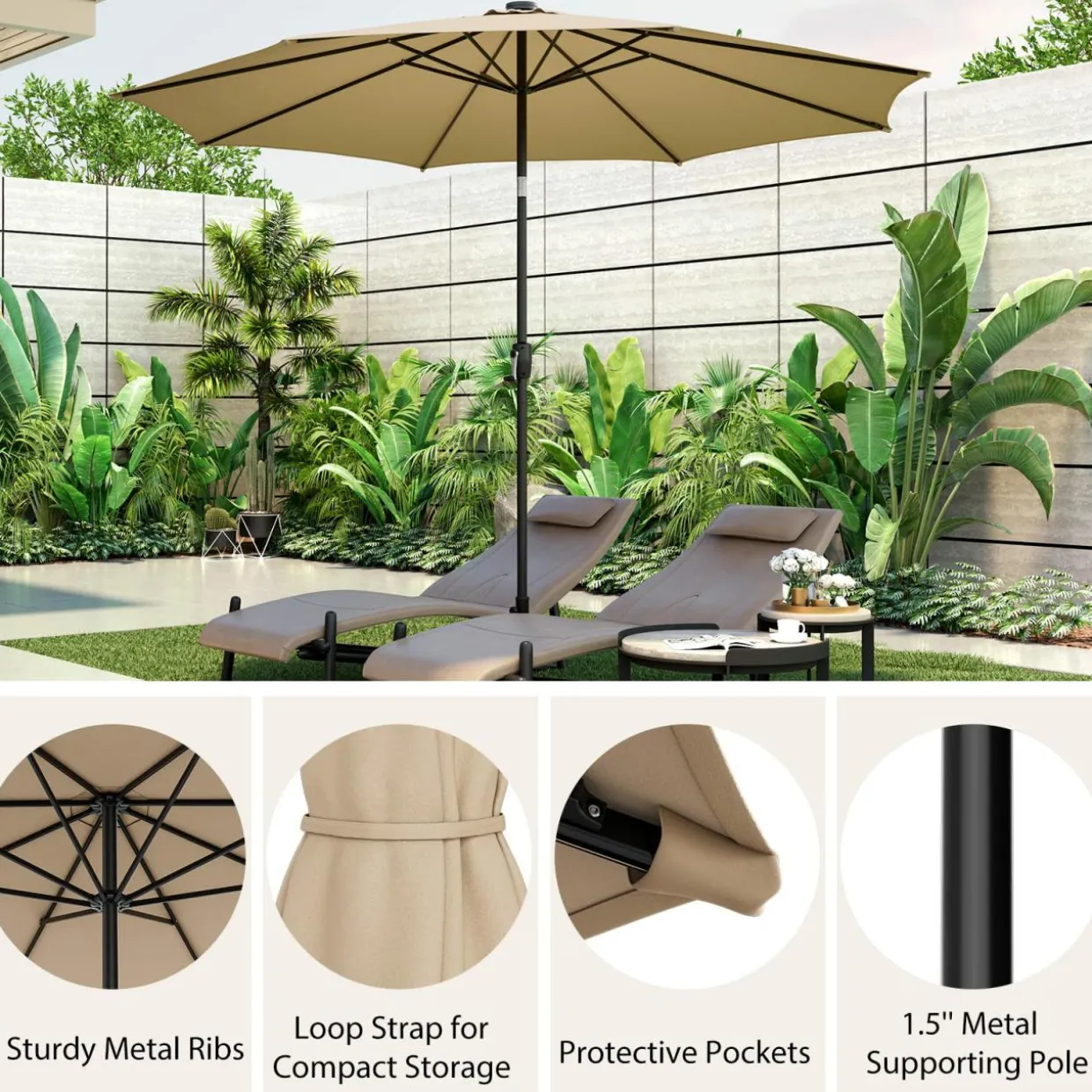 TANGKULA 10FT Solar Umbrella, Patio Umbrella with 112 LED Lights