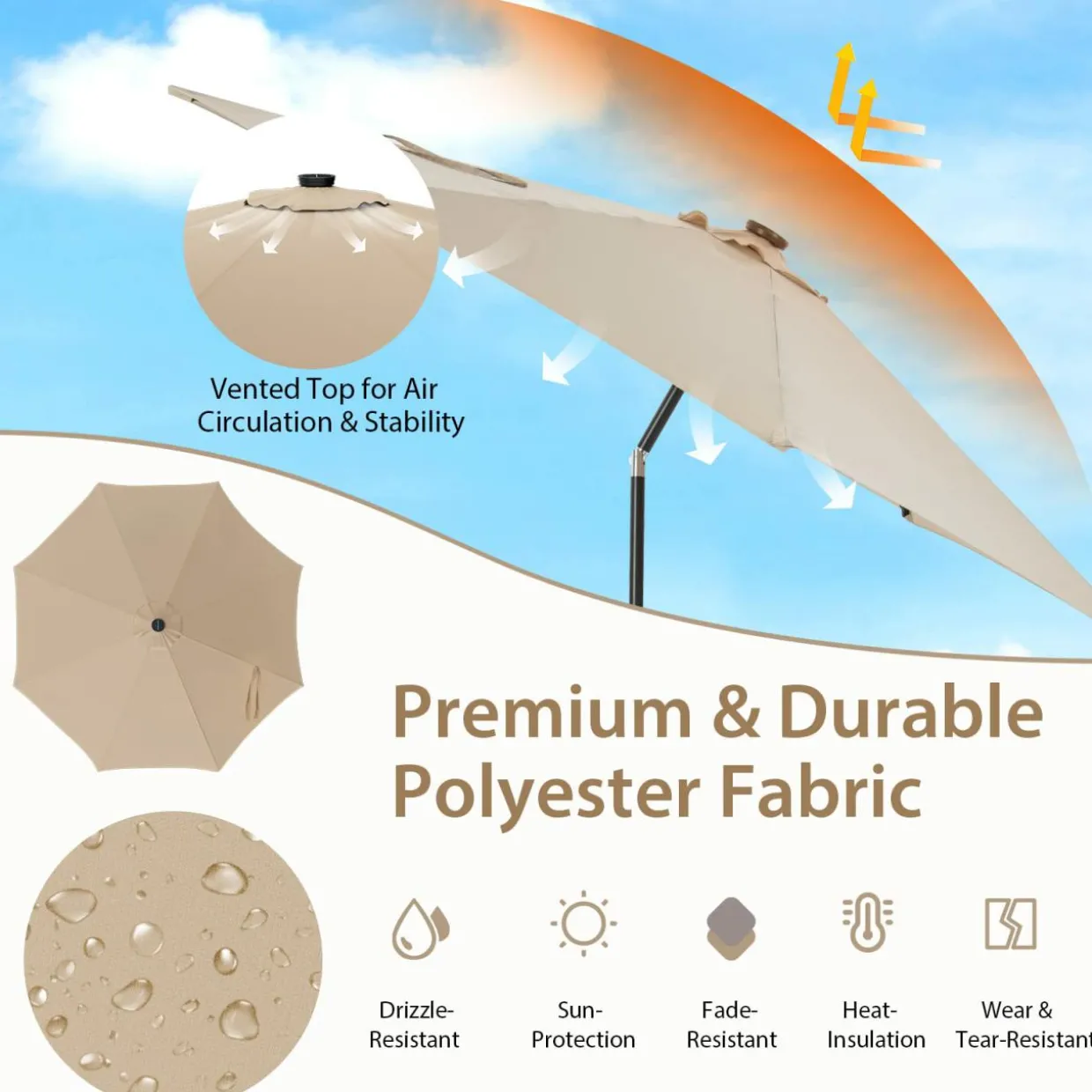 TANGKULA 10FT Solar Umbrella, Patio Umbrella with 112 LED Lights