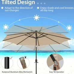TANGKULA 10FT Solar Umbrella, Patio Umbrella with 112 LED Lights