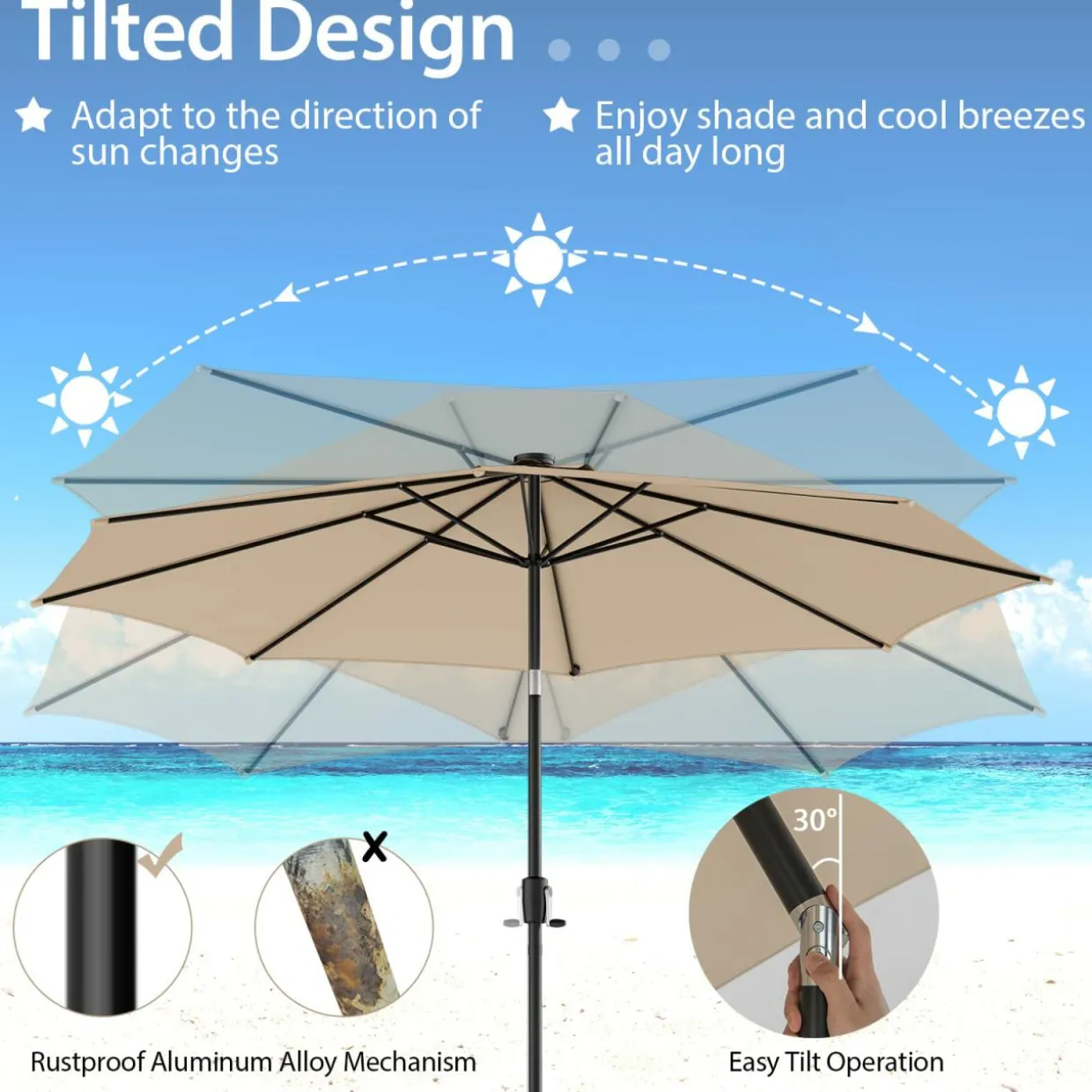 TANGKULA 10FT Solar Umbrella, Patio Umbrella with 112 LED Lights