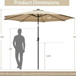 TANGKULA 10FT Solar Umbrella, Patio Umbrella with 112 LED Lights