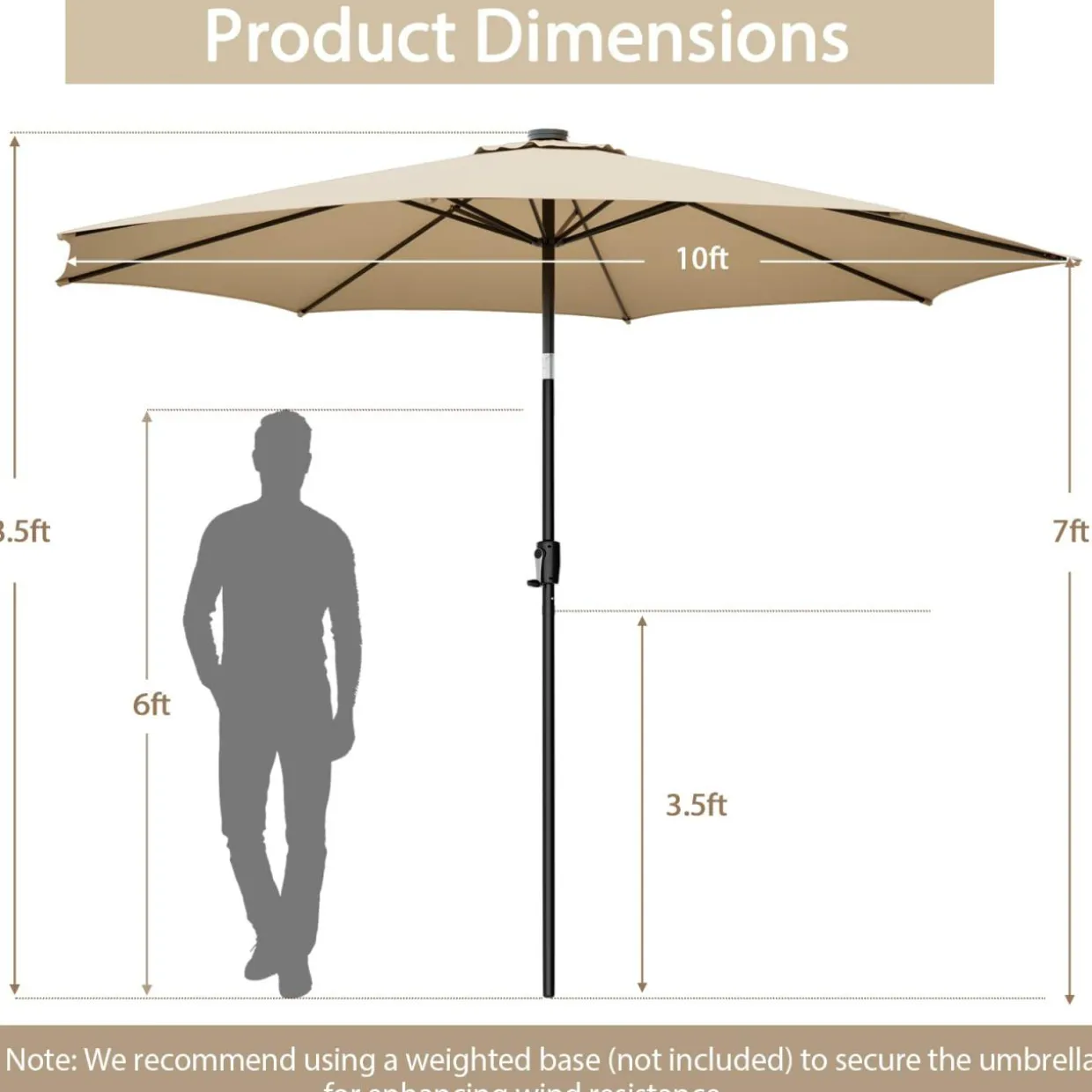 TANGKULA 10FT Solar Umbrella, Patio Umbrella with 112 LED Lights