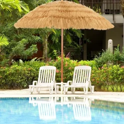Tangkula 6.5ft Thatched Tiki Umbrella, Hawaiian Style Beach Patio Umbrella with Adjustable Tilt