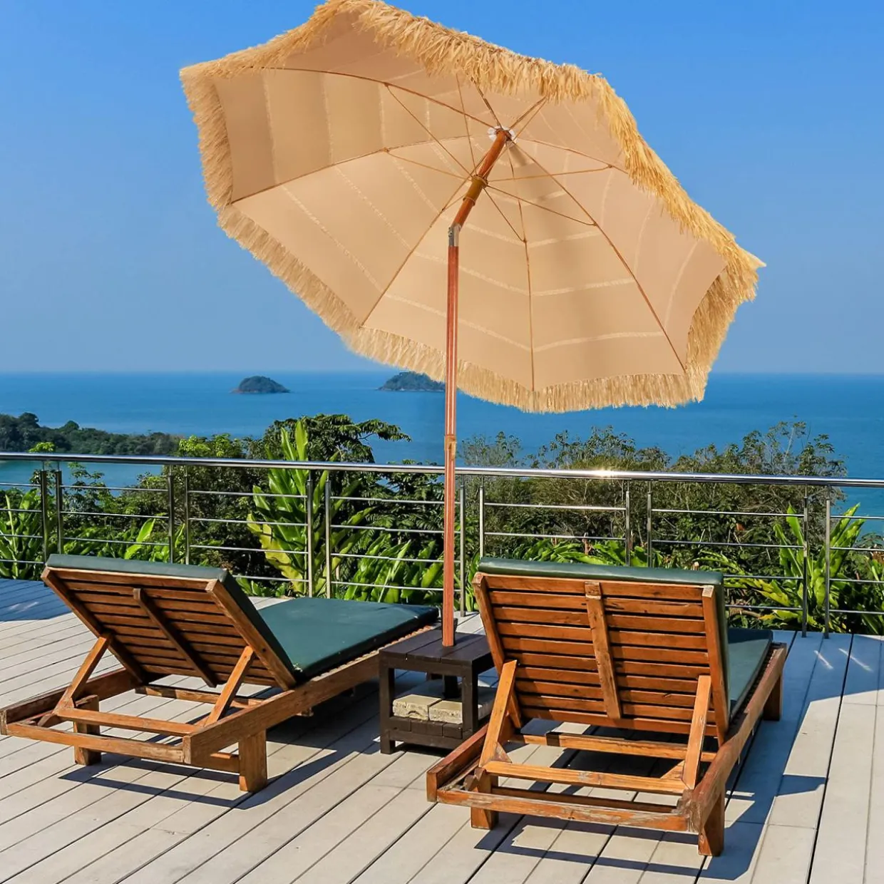 Tangkula 6.5ft Thatched Tiki Umbrella, Hawaiian Style Beach Patio Umbrella with Adjustable Tilt