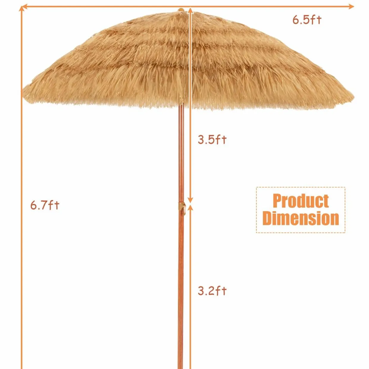 Tangkula 6.5ft Thatched Tiki Umbrella, Hawaiian Style Beach Patio Umbrella with Adjustable Tilt