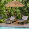 Tangkula 6.5Ft Tiki Patio Umbrella with Base, Hawaiian Style Outdoor PP Grass Umbrella