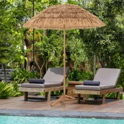 Tangkula 6.5Ft Tiki Patio Umbrella with Base, Hawaiian Style Outdoor PP Grass Umbrella
