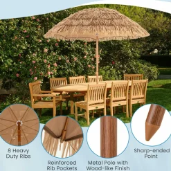 Tangkula 6.5Ft Tiki Patio Umbrella with Base, Hawaiian Style Outdoor PP Grass Umbrella