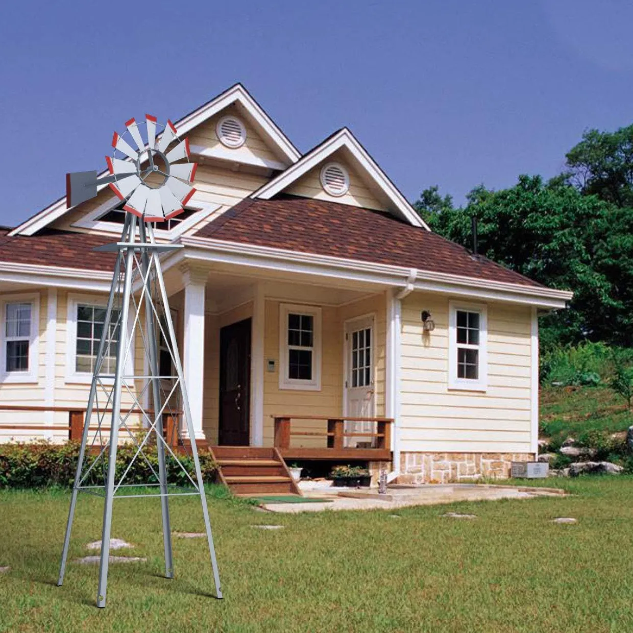 Tangkula 8FT Windmill Yard Garden Metal Ornamental