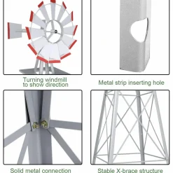 Tangkula 8FT Windmill Yard Garden Metal Ornamental