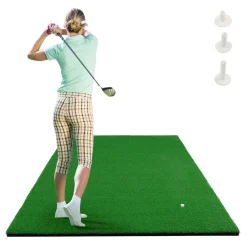 Tangkula 5ft x 3 ft Golf Hitting Mat, Artificial Turf Grass Mat with 3 Rubber Golf Tees
