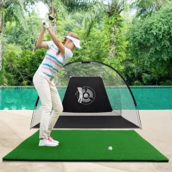 Tangkula 5ft x 3 ft Golf Hitting Mat, Artificial Turf Grass Mat with 3 Rubber Golf Tees