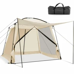 Tangkula 10ft x 10ft Screened Canopy Tent, Screen Shelter Gazebo w/Vestibule, Zippered Door, 6-8 Person Portable Camping Tent