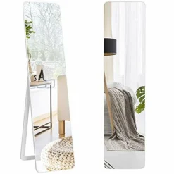 Tangkula Full Length Floor Mirror with Stand, Free Standing or Wall Mounted Mirror, Full Body Mirror with Solid Wood Frame