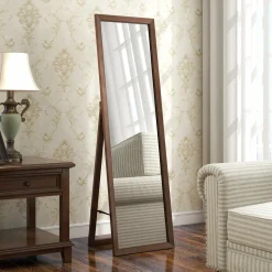 Tangkula Full Length Mirror with Stand, Solid Wood Frame Floor Mirror, Free Standing Full Body Mirror