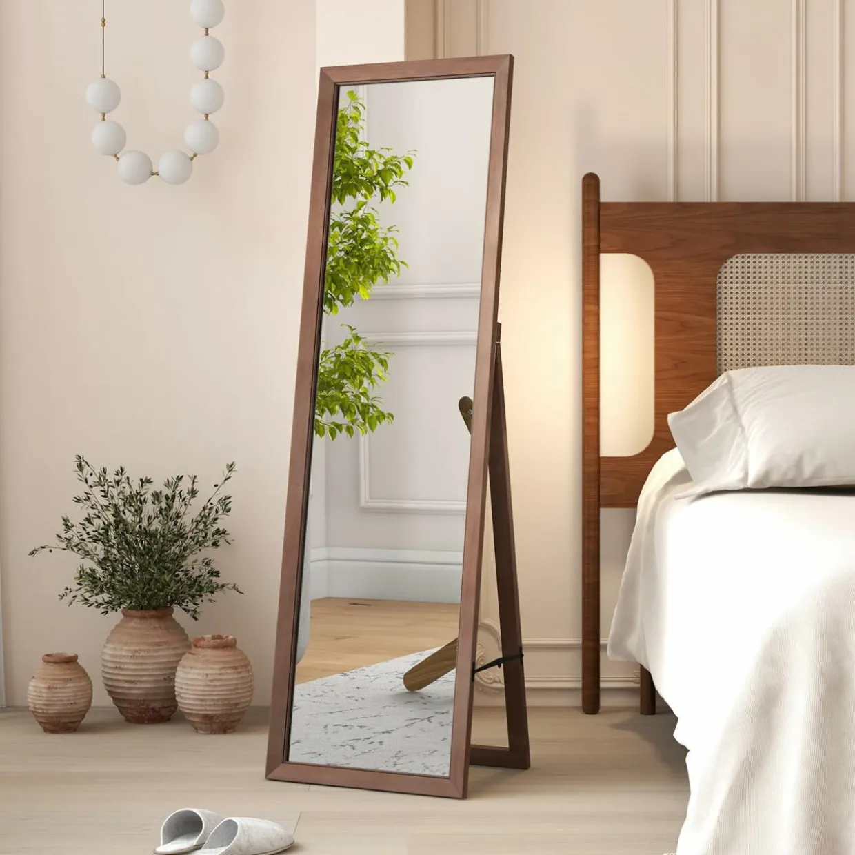 Tangkula Full Length Mirror with Stand, Solid Wood Frame Floor Mirror, Free Standing Full Body Mirror