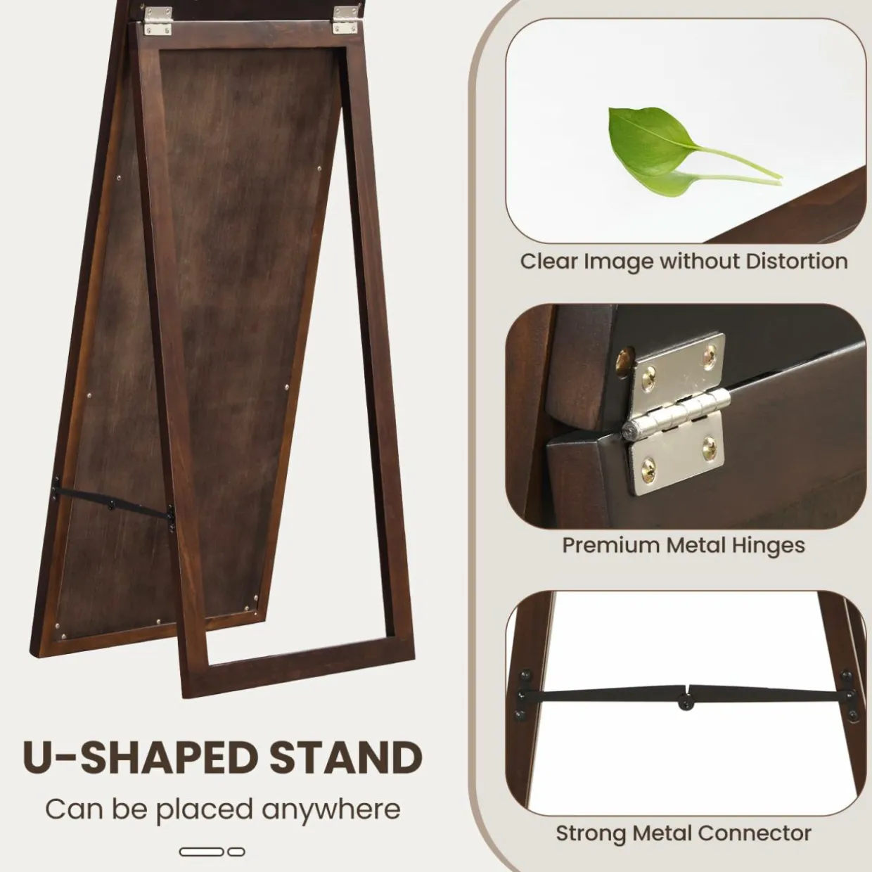 Tangkula Full Length Mirror with Stand, Solid Wood Frame Floor Mirror, Free Standing Full Body Mirror